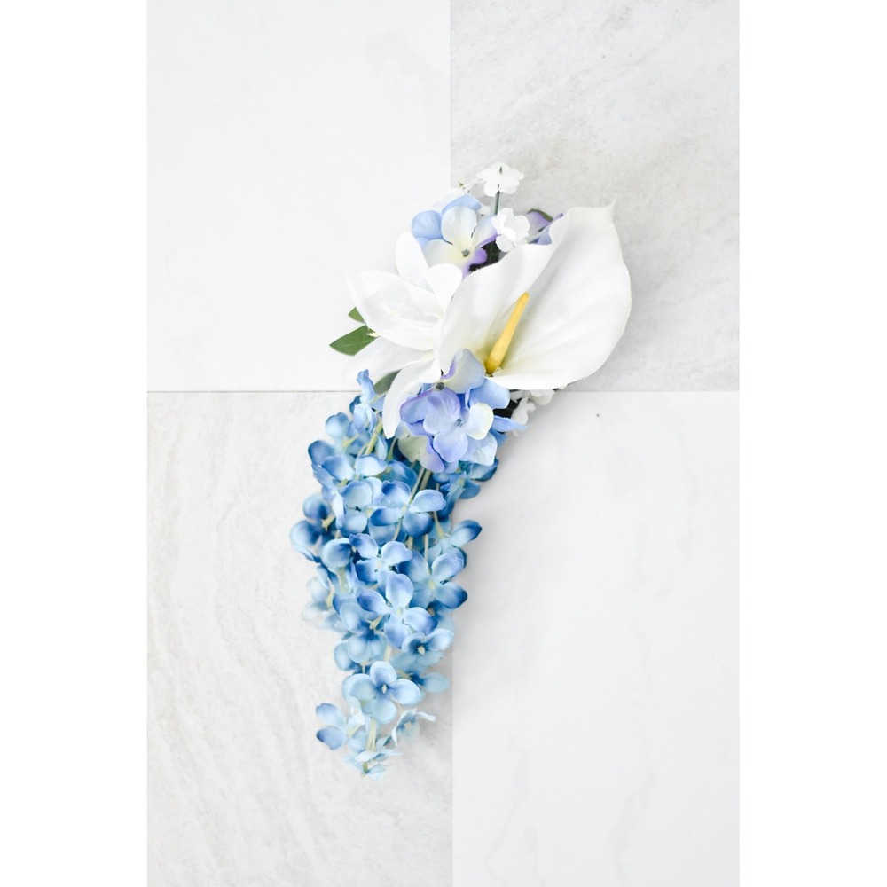 Handmade Floral Hair Clip Women OS Blue White Calla Lily Hydrangea Barrette